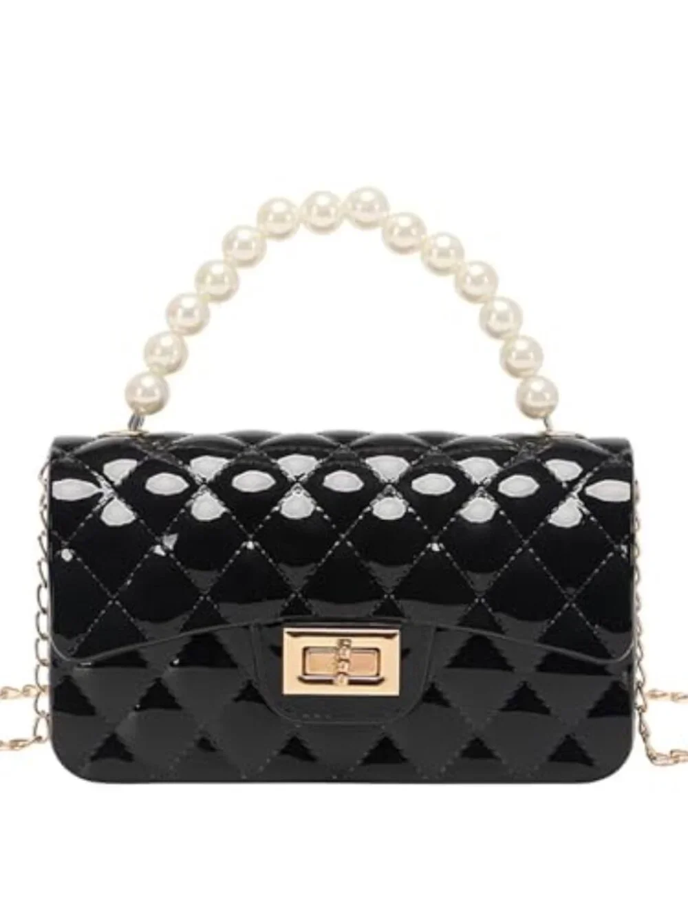 Mini Quilted Crossbody Bag with Pearl Handle Detachable Chain